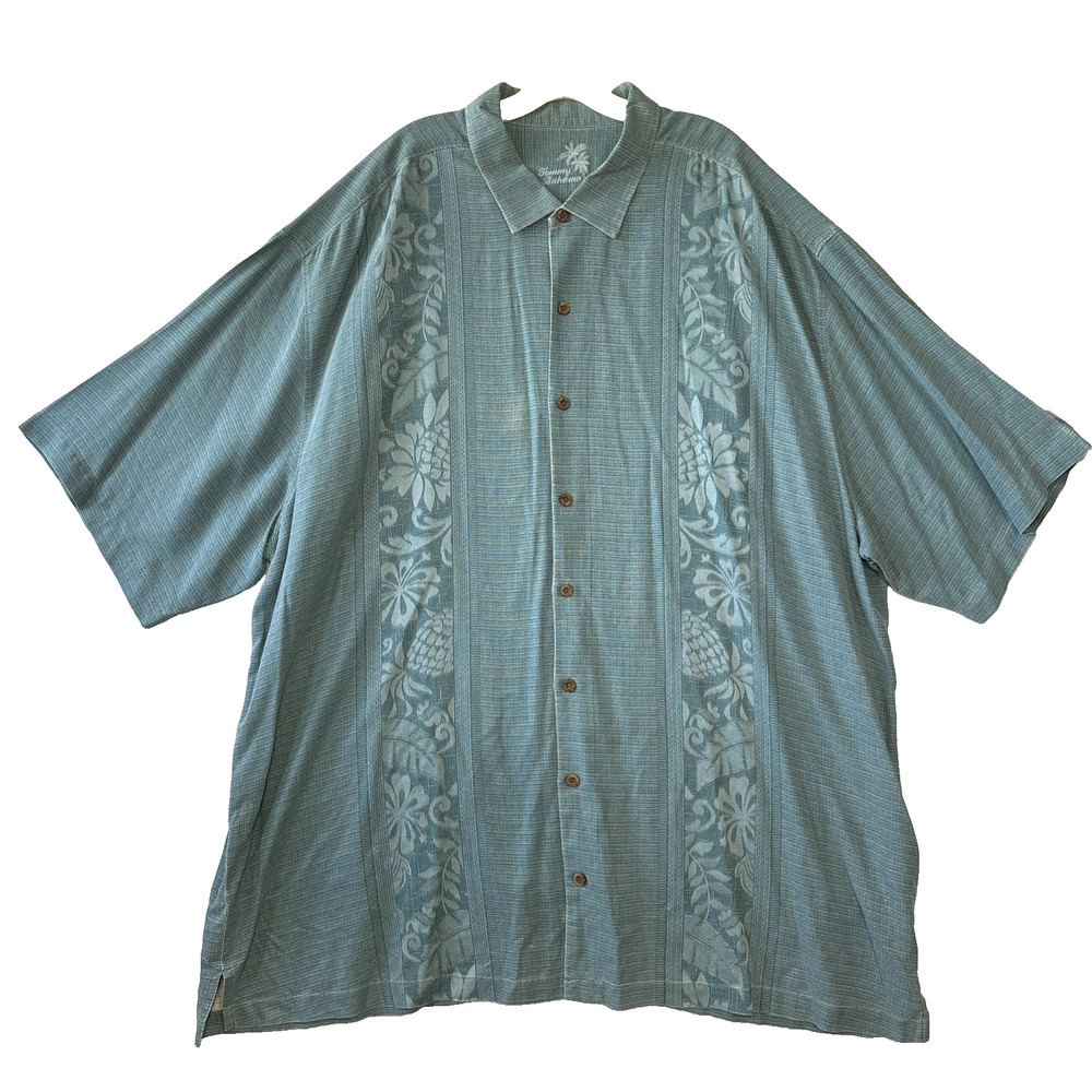 Tommy Bahama Button Down Short Sleeve Hawaiian Floral Shirt Size 3XT Silk Blue